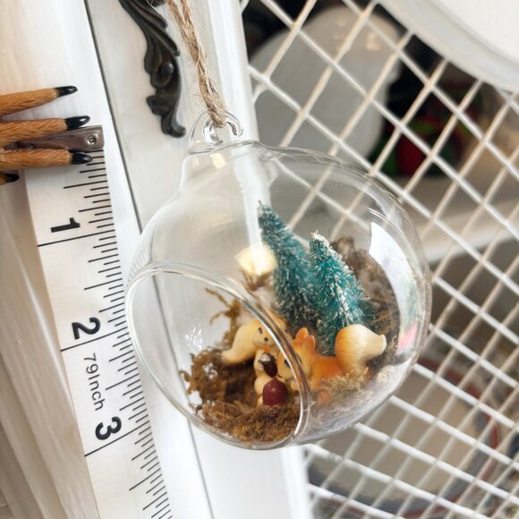 Handmade Winter Woodland Squirrel Ornament – Hanging Glass Globe Decor - Picture 5 of 9